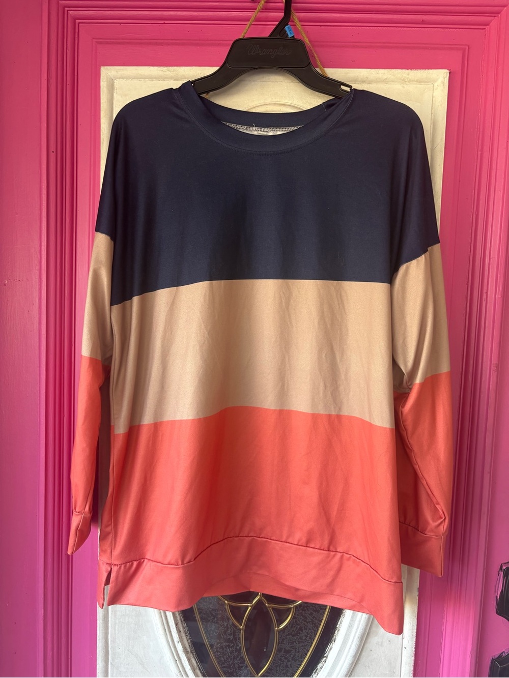 Women’s Colorblock Long Sleeve Top in Navy, Cream & Coral